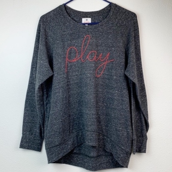 Sundry “play” cozy cotton high low dark gray embroidered sweatshirt, pockets EUC - Picture 1 of 10